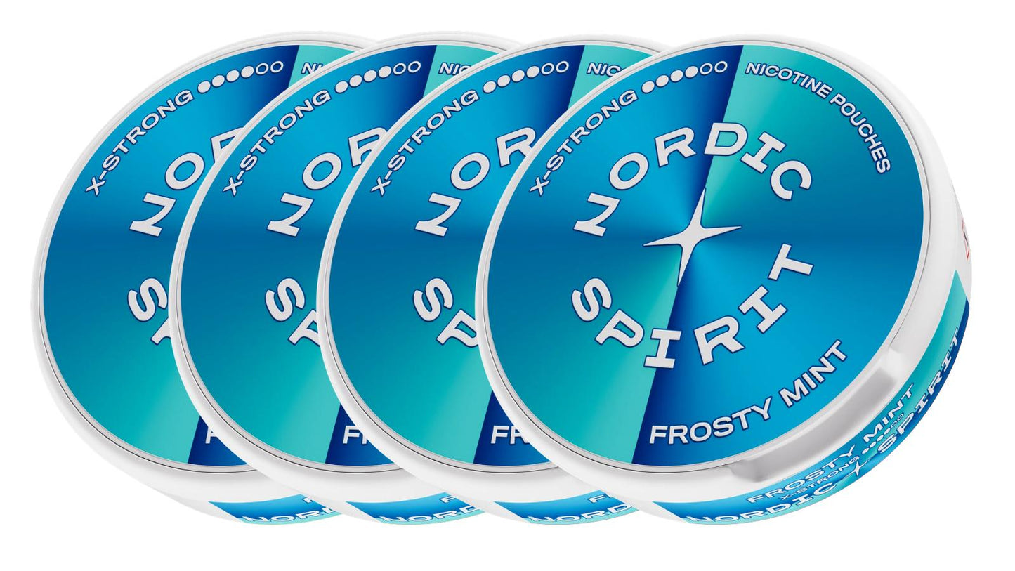 Vier Dosen Nordic Spirit „Frosty Mint“ Nikotinbeutel (X-Strong)