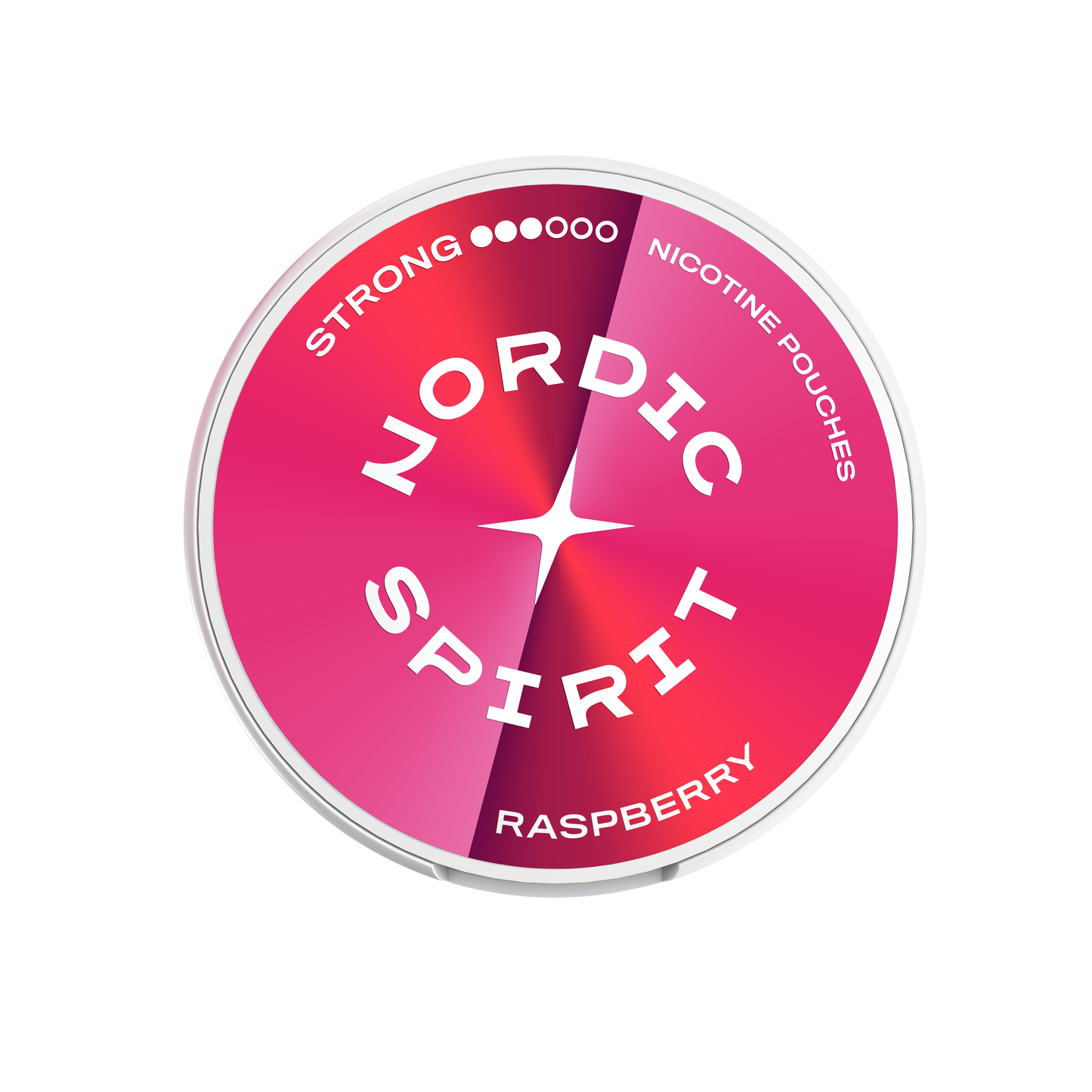 Deckelansicht einer Nordic Spirit Dose mit Farbverlauf in Rot und Pink und Geschmacksrichtung Raspberry.