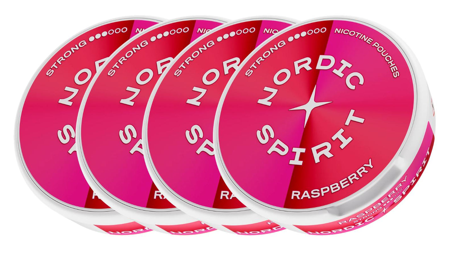 Vier Dosen Nordic Spirit „Raspberry“ Nikotinbeutel (Strong)