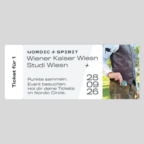 Grafische Darstellung Wiener Wiesn Ticket mit Bild von Person in Tracht