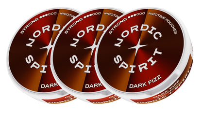 Drei Dosen Nordic Spirit „Dark Fizz“ Nikotinbeutel (Strong)
