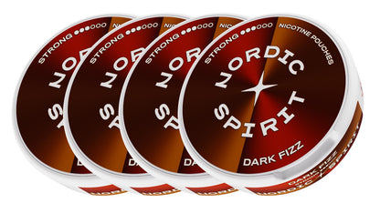 Vier Dosen Nordic Spirit „Dark Fizz“ Nikotinbeutel (Strong)