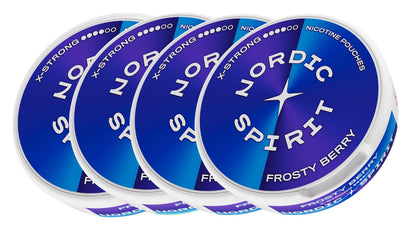 Vier Dosen Nordic Spirit „Frosty Berry“ Nikotinbeutel (X-Strong)