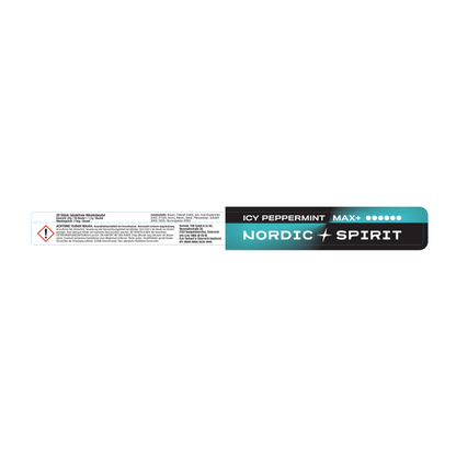 Etikett Produktangaben und Inhaltsstoffe Nordic Spirit Icy Peppermint Max: 20 Stück tabakfreie Nikotinbeutel, Nikotingehalt von 17mg pro Beutel