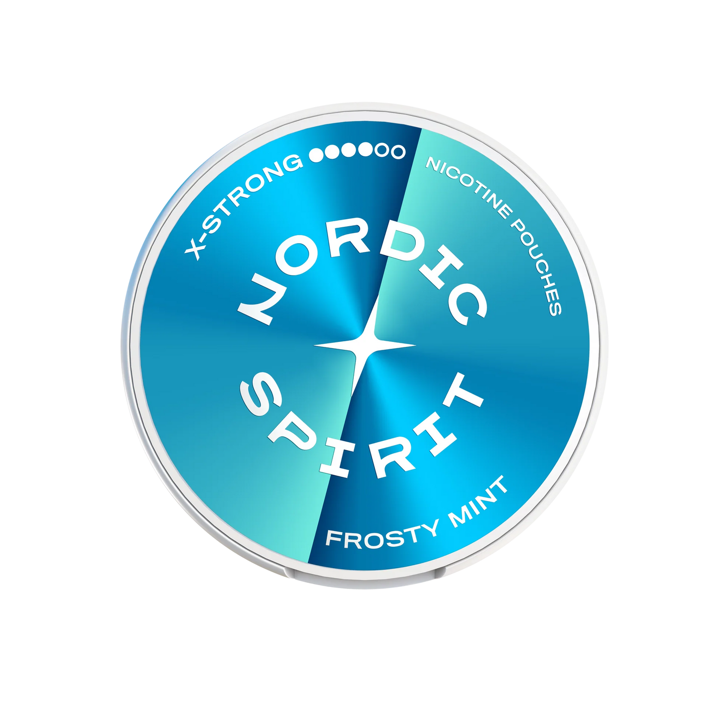 Deckelansicht einer Nordic Spirit Dose mit blauem Farbverlauf und Geschmacksrichtung Frosty Mint.