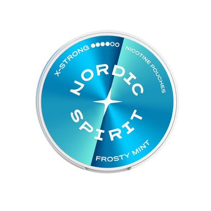 Deckelansicht einer Nordic Spirit Dose mit blauem Farbverlauf und Geschmacksrichtung Frosty Mint.