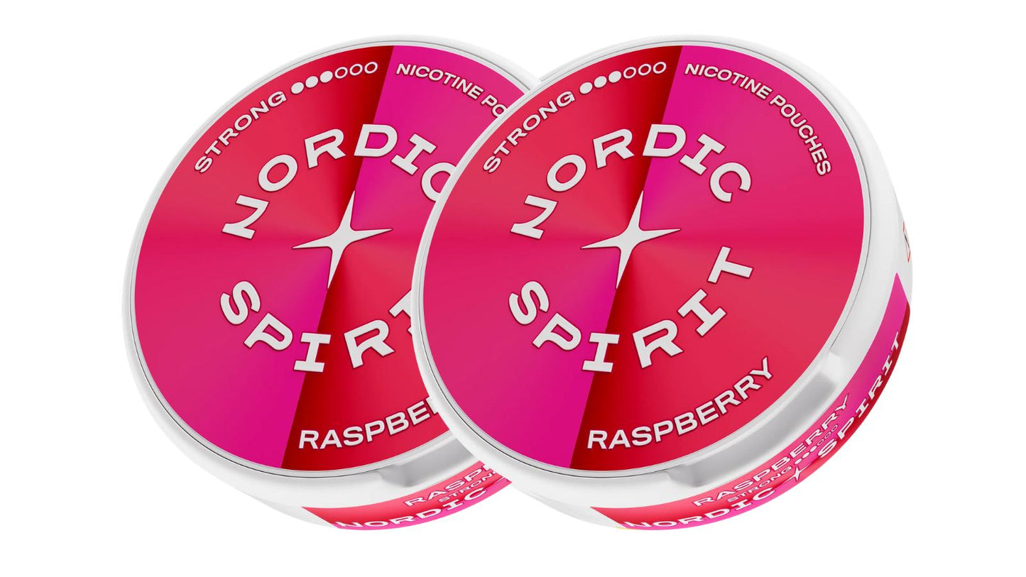 Zwei Dosen Nordic Spirit „Raspberry“ Nikotinbeutel (Strong)
