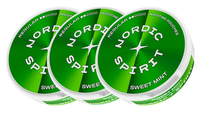 Drei Dosen Nordic Spirit Nikotinbeutel der Sorte "Sweet Mint". (Regular)