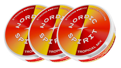 Drei Dosen Nordic Spirit „Tropical Mix“ Nikotinbeutel (Stärke: Strong)